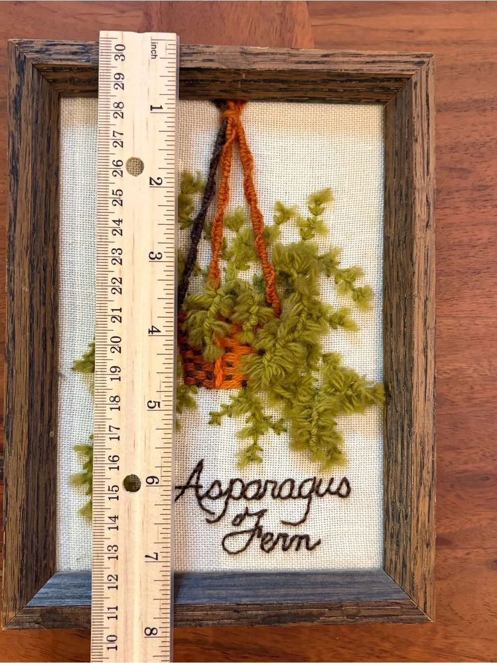 Vtg 1975 Jiffy Stitchery Asparagus Fern Crewel Embroidery Framed Art 5x7 Boho